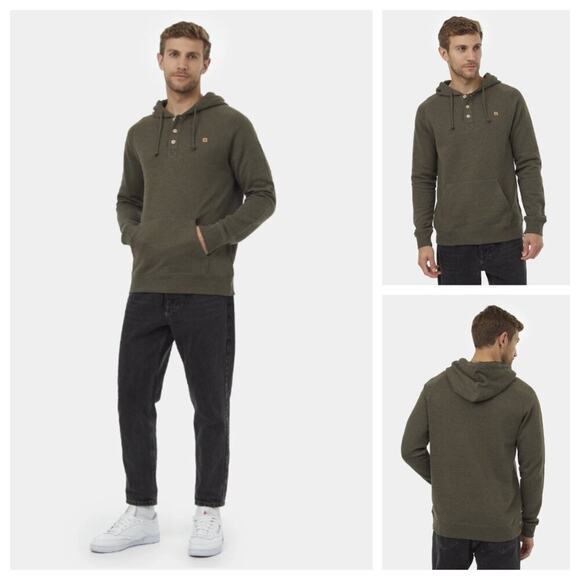 TenTree Men's Oberon Button Hoodie Black Olive Green Heather Size L - Picture 1 of 9